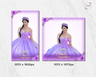 Purple Quinceañera 360 Video Booth Overlay - Glitter Crown & Roses | Instant Download Template