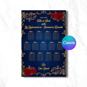 Planimetria del matrimonio de La bella e la bestia - Cornice dorata e rose Canva Edit (file digitale)
