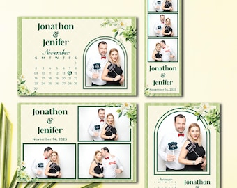 Green Floral Wedding Photo Booth Template, Botanical Couple Collage (Digital Download)