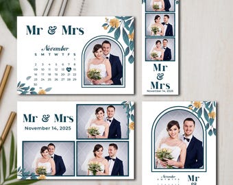 Elegant Floral Wedding Photo Booth Template, Botanical Couple Photo Strip Collage (Digital Download)