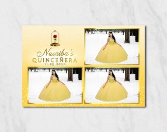Beauty and The Beast Photobooth Template | Quinceañera Party Overlay | Editable Instant Download