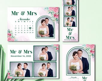 Romantic Floral Wedding Photo Booth Template, Elegant Collage Design (Digital Download)