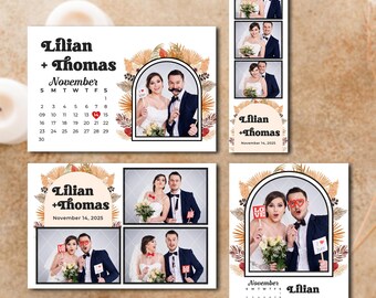 Boho Wedding Photo Booth Template, Pampas Grass Strip Layout, Rustic Botanical Collage (Digital Download)