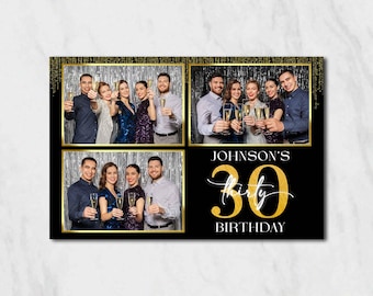 Minimalist Black and Gold Birthday Photo Booth Template 4x6 Editable PSD & PNG (Digital Download)