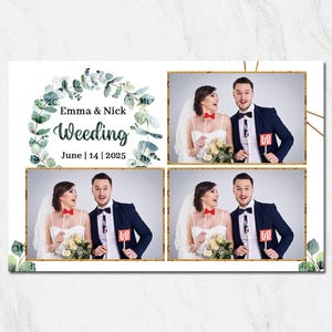 Plantilla para fotomatón de boda (4x6, 3 fotos) - Corona de eucalipto, fotomatón editable (PSD y PNG)