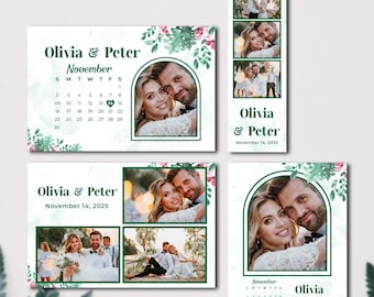Tropical Wedding Photo Booth Template, Botanical Couple Collage Layout (Digital Download)