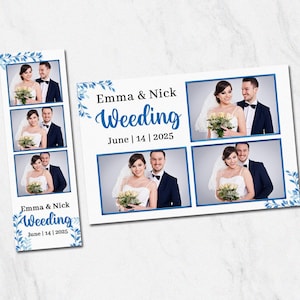 Dusty Blue Wedding Photo Booth Template 2x6 Strip – Free 4x6 Template, Editable Photobooth Strip for Couples, Instant Download