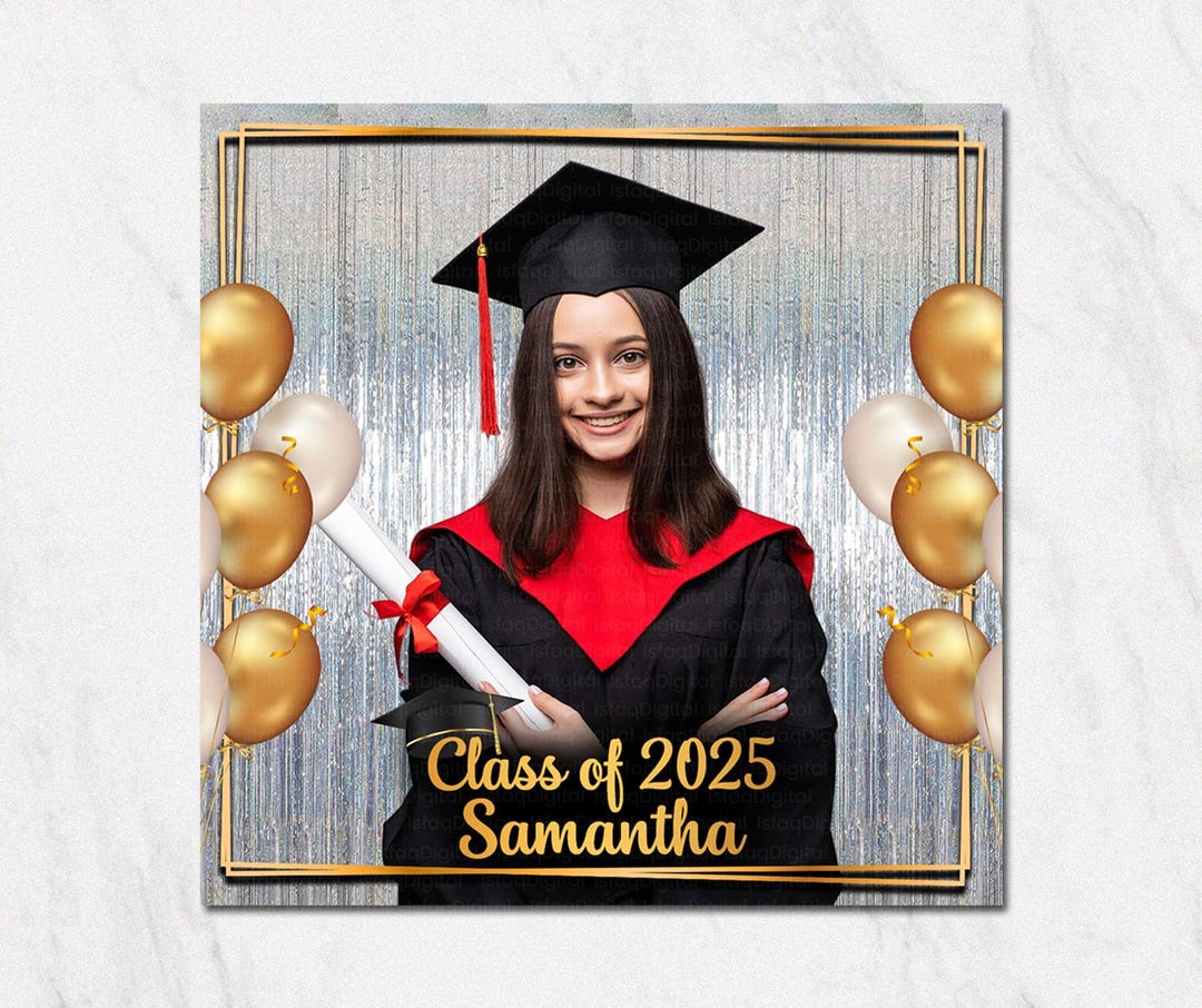Elegant Graduation 360 Video Booth Overlay - Gold White Balloons, Cap ...