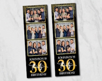 Minimalist Black and Gold Birthday Photo Booth 4x6 Template Editable PSD & PNG