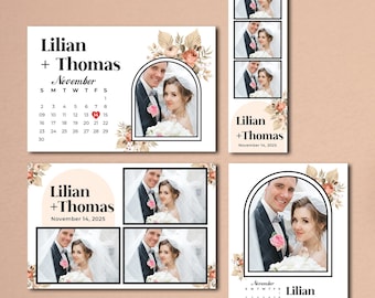 Boho Wedding Photo Booth Template, Terracotta Beige Botanical Photo Layout (Digital Download)