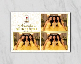 Beauty and Beast Quinceañera Photo Booth Template: White Gold Stripe (Digital Download)