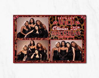 Leopard Print Photobooth Template Let's Get Wild Birthday 4x6 Photo booth Cherry Animal Overlay