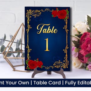 Beauty and the Beast Table Numbers Printable, 5x7 & 4x6 Sizes Fairy Tale Birthday Decor, Instant Download Table Number Signs