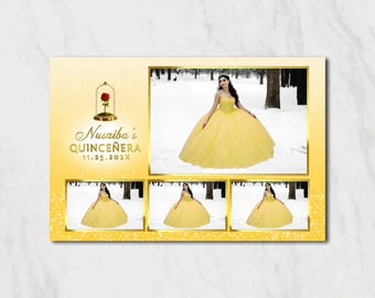 Beauty and The Beast Yellow Photobooth Template | Quinceañera Party Overlay | Editable Instant Download