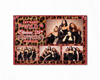 Let's Get Wild Birthday Leopard Print Photobooth Template Photo booth Cherry Animal Overlay
