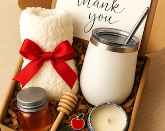 Teacher Appreciation Gift Box: Tumbler, Honey, Socks & Candle
