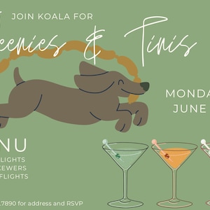 Weenies & Tinis Party Invitation | Editable Canva Template | Dachshund Martini Night Printable Invite