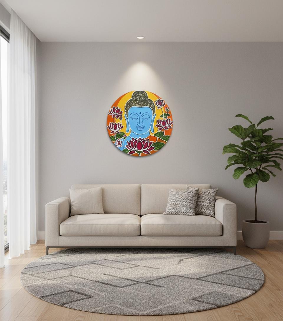 Handmade Buddha Lotus Lippan Wall Art | Colorful Mandala Decor