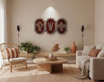 Lippan Art Wall Panel Set: Shanku Chakra Tilak, Indian Mirror Decor