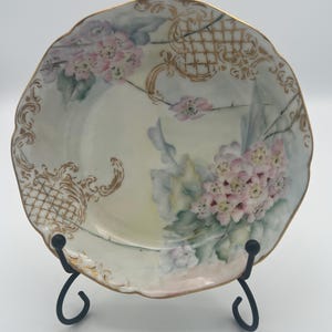 Antique Haviland & Co, Limoges, Hand-Painted 5.5&quot; Berry Bowl, Pink Flowers, Gilding