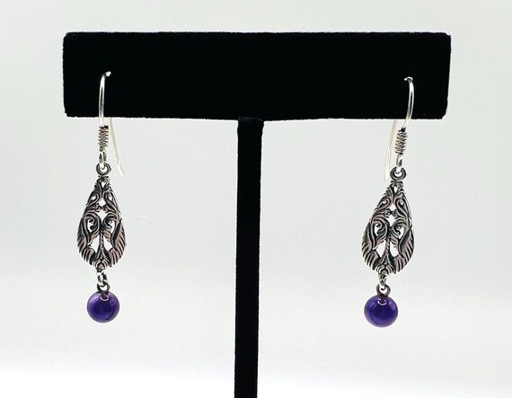 925 Sterling Silver Scrollwork Earrings with Dang… - image 1