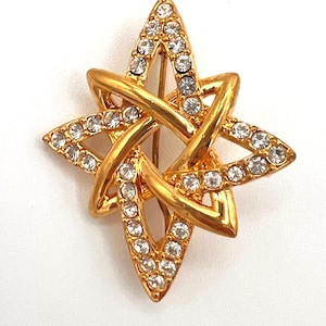 Vintage MONET Atomic Starburst Brooch Gold Plated Clear Rhinestone Celestial Pin