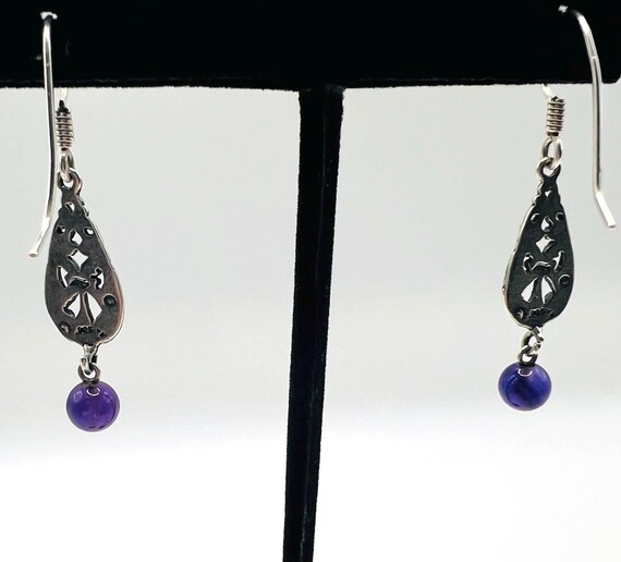 925 Sterling Silver Scrollwork Earrings with Dang… - image 5