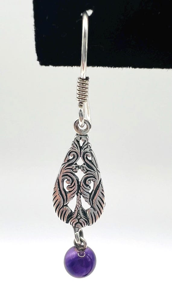 925 Sterling Silver Scrollwork Earrings with Dang… - image 2