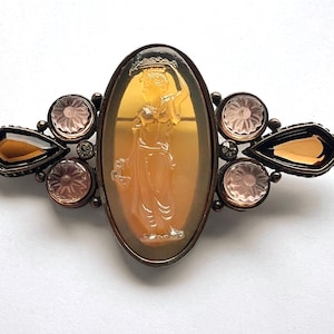 EXTASIA Mythos Cameo Pin Handmade Bronze Rhinestone Victorian Inspired Brooch