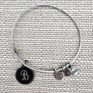 Alex and Ani Older Letter Initial B Charm Bangle Rafaelian Silver Plate Bracelet