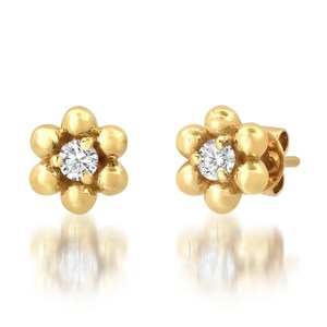 Orecchini a bottone con fiore a bolle di diamanti in oro giallo 18k, delicati gioielli raffinati, regalo per i suoi primi orecchini