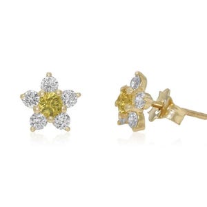 Yellow Sapphire and Natural Diamond Stud Earrings 14k Gold Gift for Her Dainty for Everyday Wear