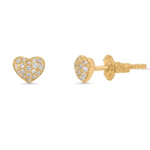 14k Gold and Natural Diamond Heart Stud Earrings Dainty Pave Everyday Design Gift for Her