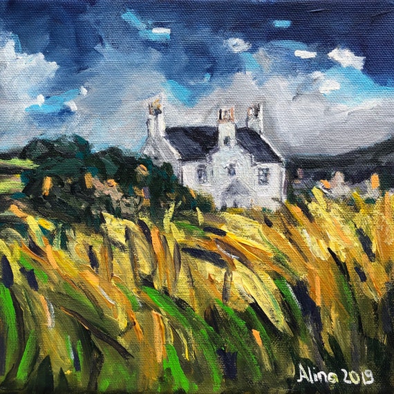 Cottage In Scotland Summer Dramatic Sky Clouds Square Small Etsy