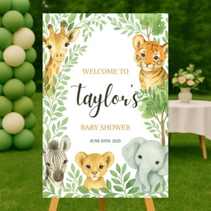 Jungle Animals Baby Shower Welcome Sign, Safari Baby Shower Poster, Safari Animals Baby Shower - Personalised - Digital Download (BBS003)