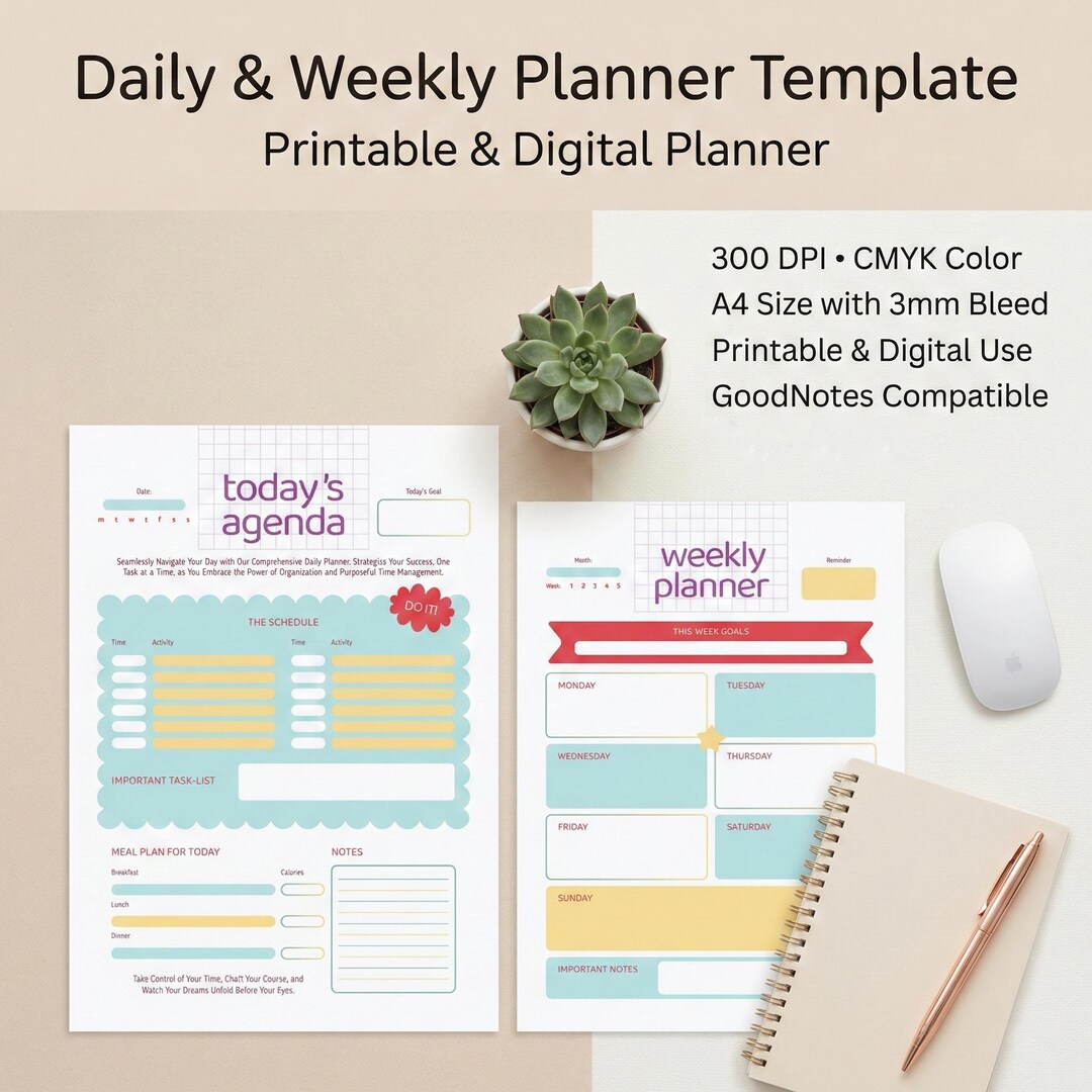 Daily & Weekly Planner Printable | Undated To-do List (PDF Download) - Etsy