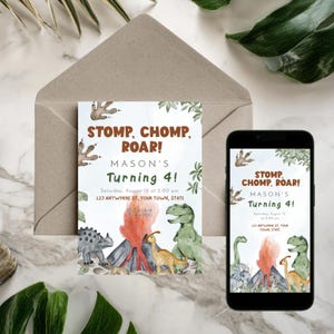 Dinosaur Birthday Party Invitation Printable | Volcano Valley Corjl Digital Download