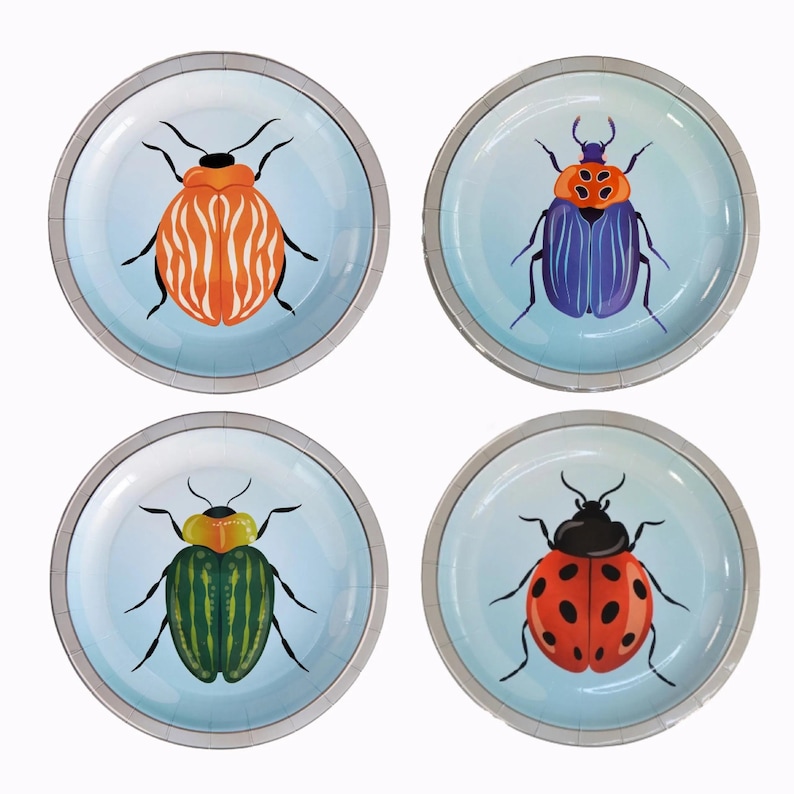 Set of Joy Ladder Bugs 8" magnifying lens plates, top view on white background