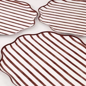 Red Stripe Party Plates, 10-Inch Large Paper Plates - Pack of 8 | Summer Partyware, BBQ Celebration Supplies