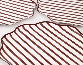 Red Stripe Party Plates, 10-Inch Large Paper Plates - Pack of 8 | Summer Partyware, BBQ Celebration Supplies