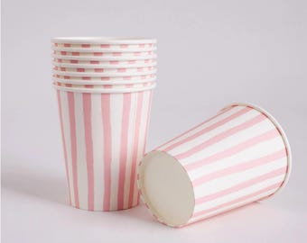 Pink Stripe Paper Cups - Pack of 8 | Tea Party Supplies, Girly Birthday Tableware, Celebration Essentials