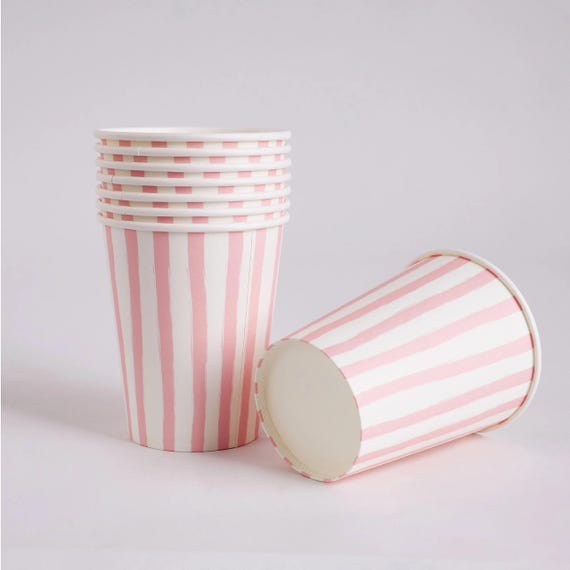 Pink Stripe Paper Cups - Pack of 8 | Tea Party Supplies, Girly Birthday Tableware, Celebration Essentials