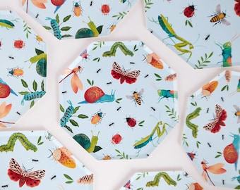 Pratos de Papel Grandes de 25 cm para Festa com Tema de Insetos - Pacote com 8 | Artigos de Mesa para Festa de Aniversário com Tema de Insetos, Decoração para Festa com Tema da Natureza