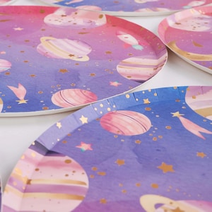 Space Birthday Party Plates, 10-Inch Large Paper Plates - Pack of 8 | Galaxy Party Supplies, Outer Space Tableware, Celestial Partyware
