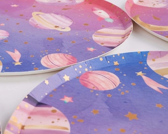 Space Birthday Plates - 10" | Galaxy Theme Tableware for Kids Outer Space Party