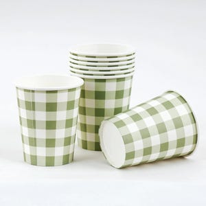 Gröna gingham-festmuggar - 8-pack | Picknick-festtillbehör, bondgårdsservis, värdskapsmaterial