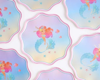 Mermaid Party Plates, 8-Inch Small Plates - Pack of 8 | Mermaid Birthday Party Supplies, Under the Sea Tableware, Ocean Theme Partyware