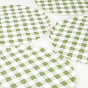 Green Gingham Plates, 10-Inch Large Paper Plates - Pack of 8 | Picnic Party Supplies, Berry Birthday Partyware, Spring Entertaining