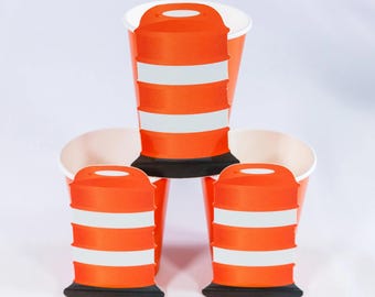 Feestbekers voor bouwbarricades - set van 8 | Verjaardagsfeestartikelen voor de bouw, servies vrachtwagenthema, kinderfeestartikelen
