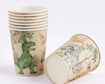 Vasos para fiesta de dinosaurios / Diseño con temática de dinosaurios (9 oz, juego de 8)